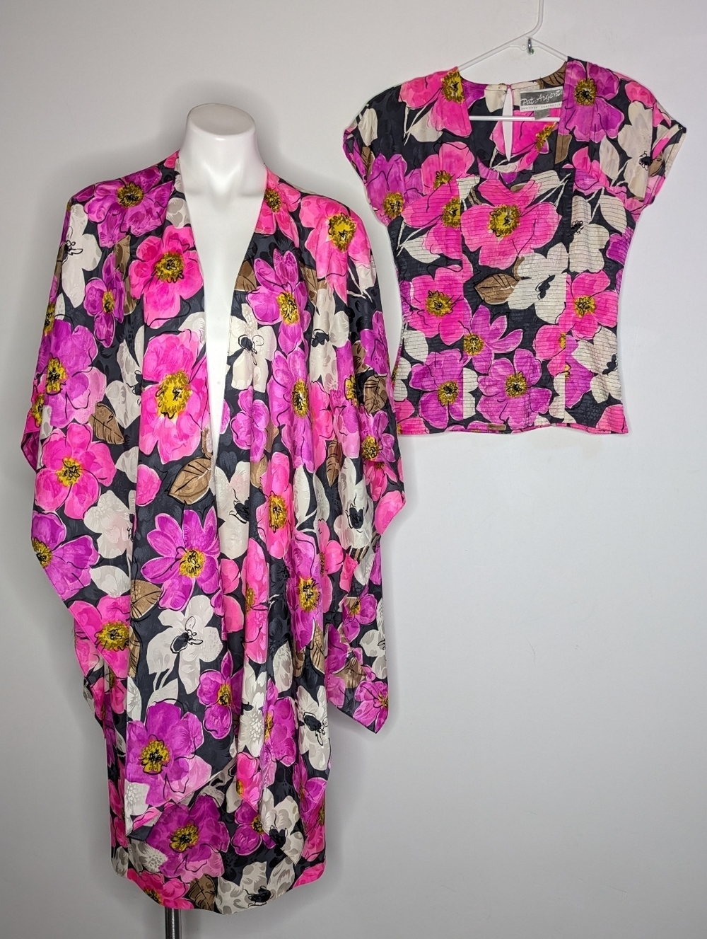 Vintage Pat Argenti Pink White Floral 3 PC Silk Skirt Set 8